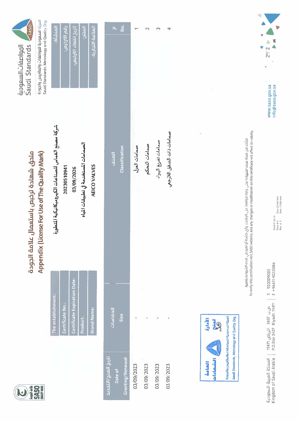 شهادة ترخيص باستعمال علامة الجودة